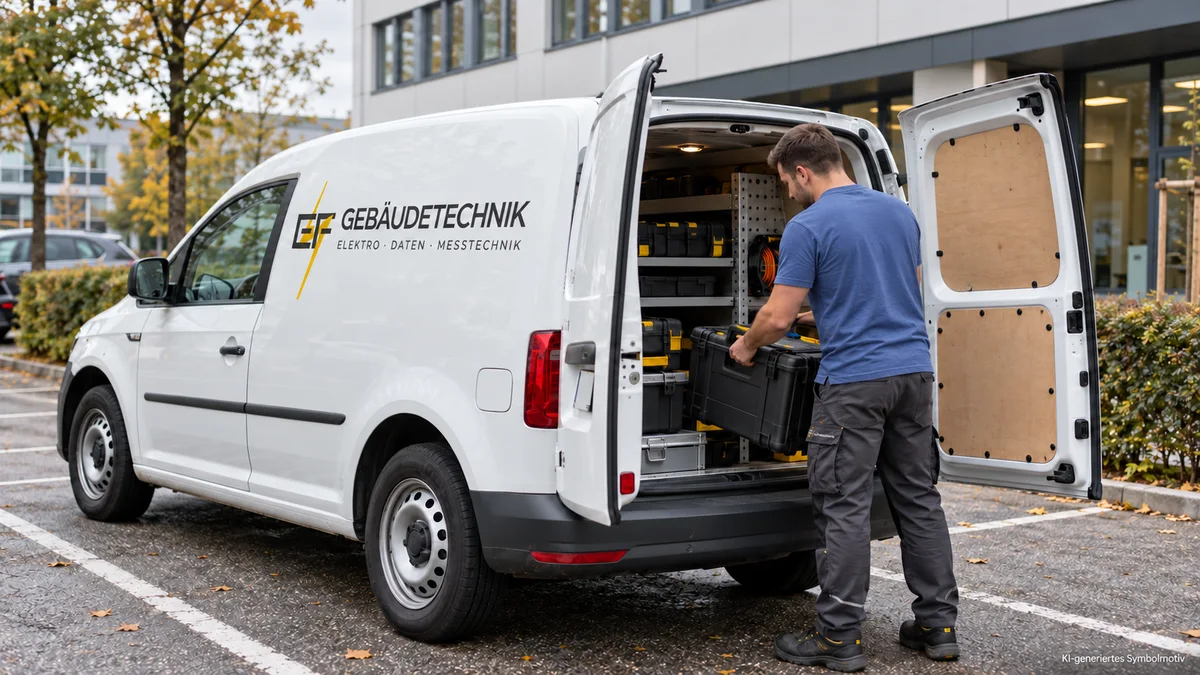 Prüftechnik wird für einen Einsatz in ein Servicefahrzeug geladen